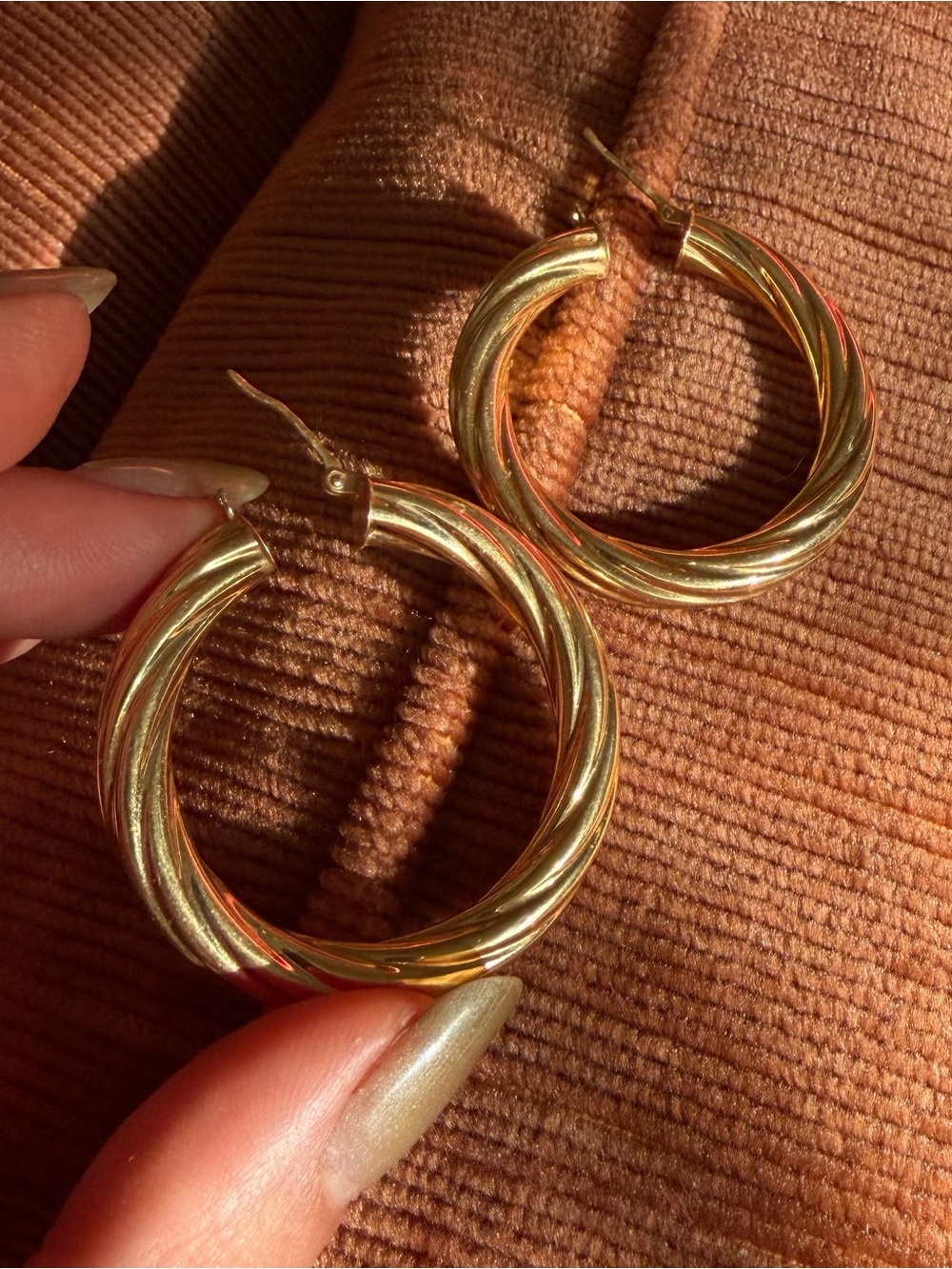 Gold Twisted Hoop Earrings - Women Jewelry